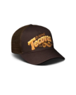 Quarterfront view of Original Tecovas 5 Panel Low Pro Trucker - Dark Brown on plain background