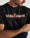Closeup detail view of Men's Steel Horse Motors T-Shirt - Black/Multi