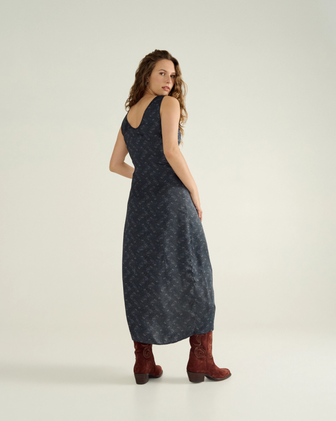Full view of Women's Embroidered Slip Dress - Eclipse on model