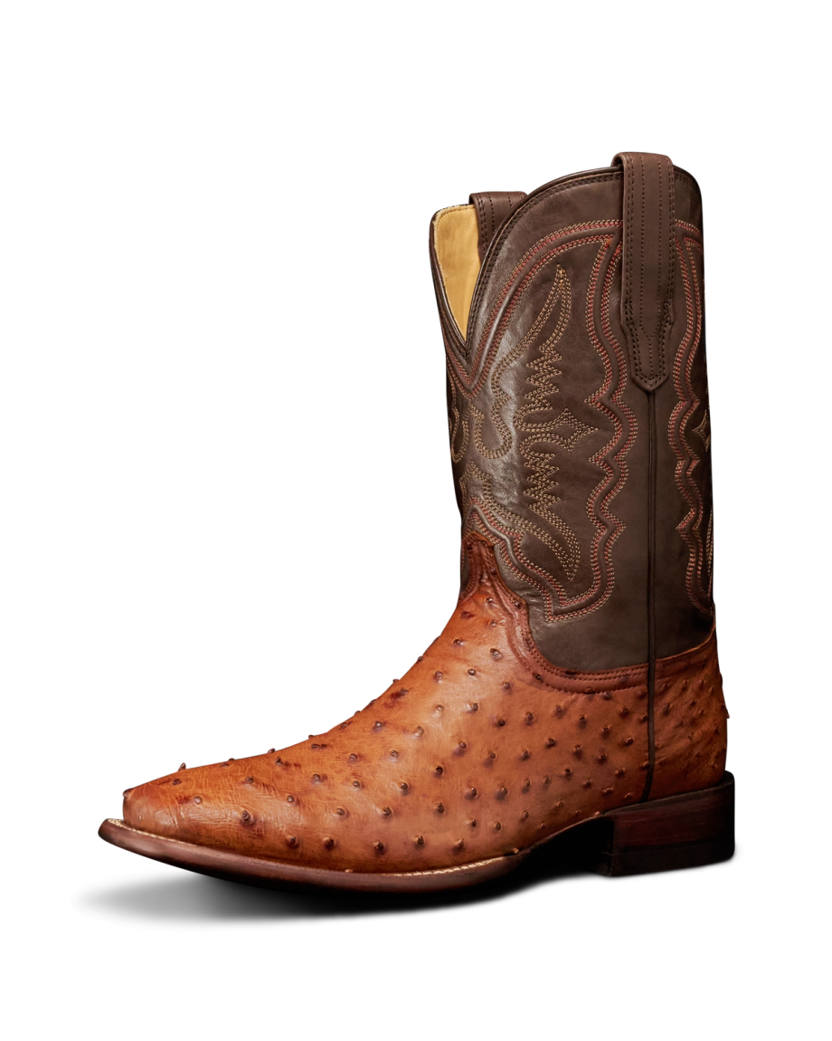 Quarterfront view of The Emmitt II - Pecan Ostrich on plain background