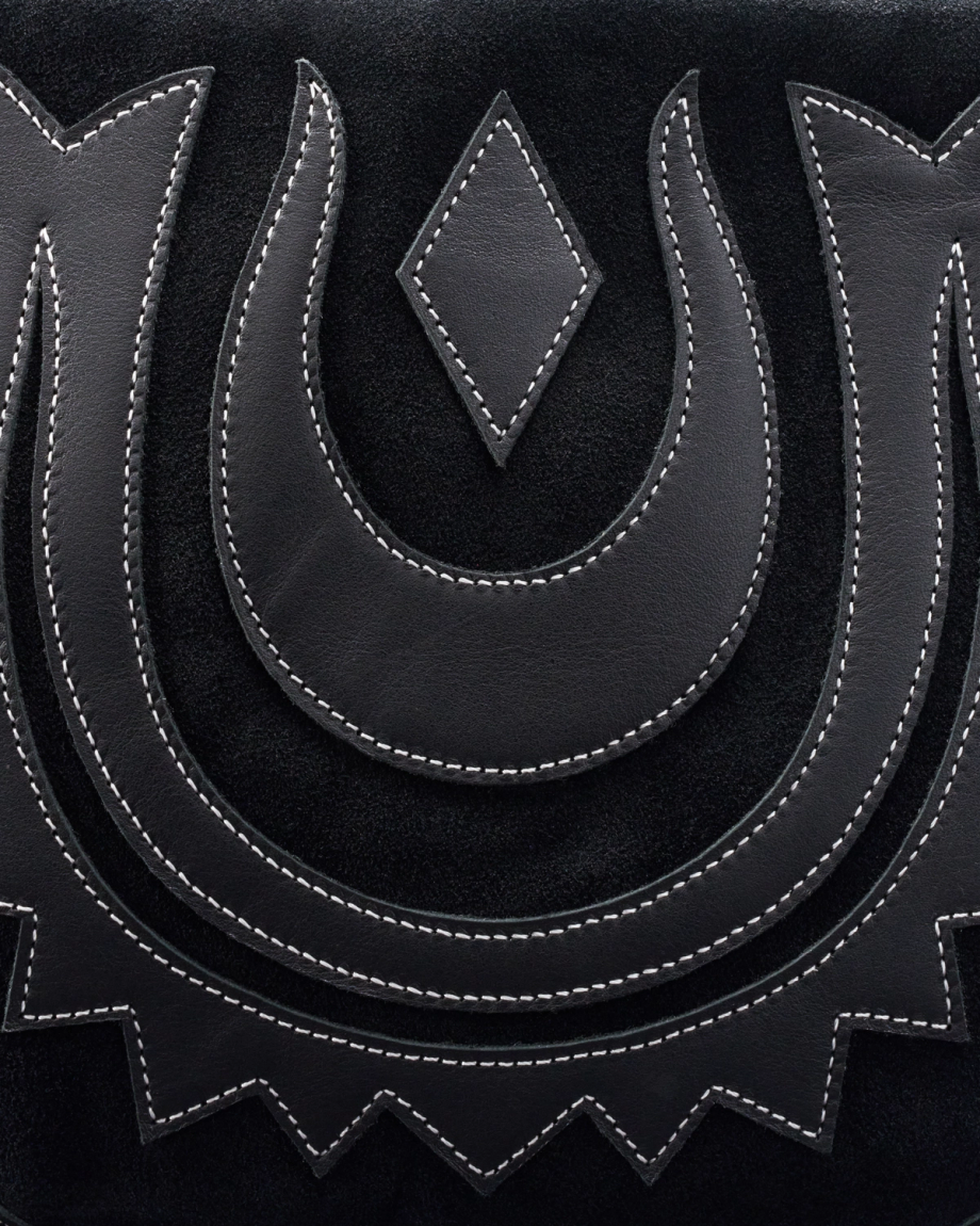 Closeup detail view of Horseshoe Topzip Crossbody - Black Cowhide
