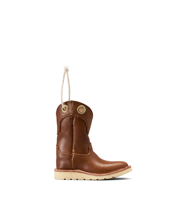 Profile view of LongHaul Roper Work Boot Ornament - Saddle on plain background