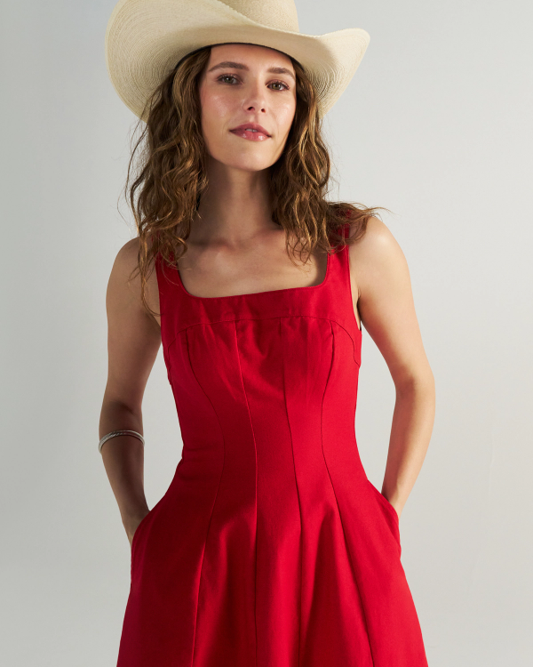 Closeup detail view of Women's Sleeveless A-Line Maxi Dress - Red