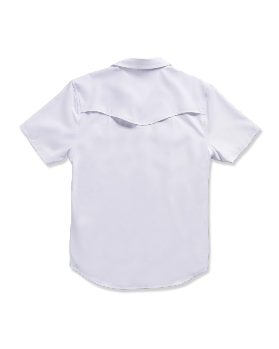 Closeup detail view of Men's Performance Western Pearl Snap SS - Classic Fit - White