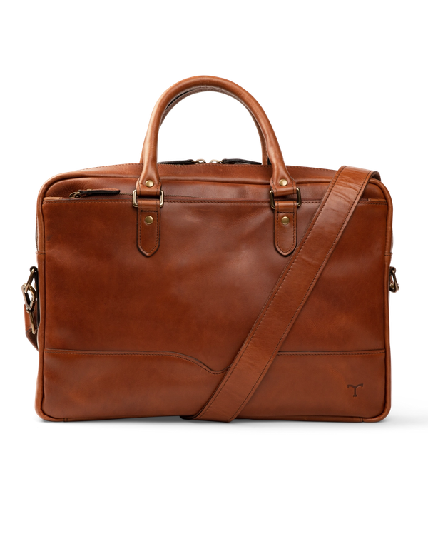 Front view of the Bartlett Slim Briefcase in Cognac