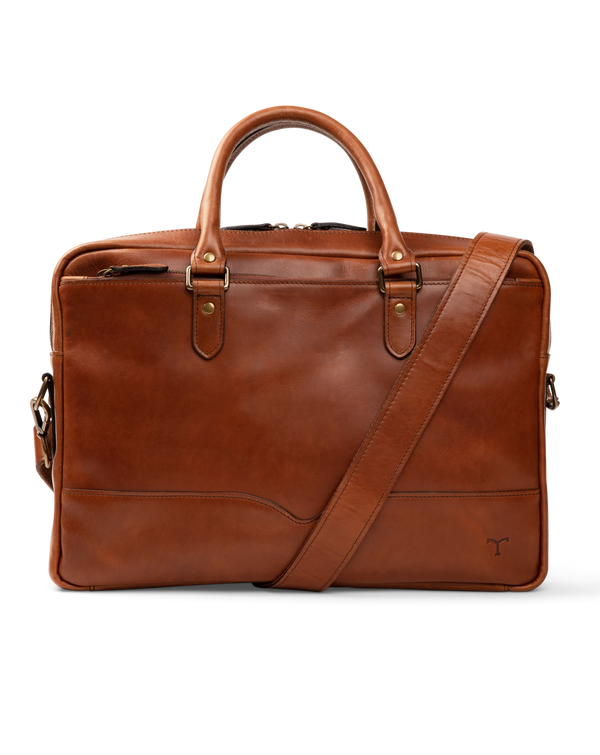 Front view of the Bartlett Slim Briefcase in Cognac
