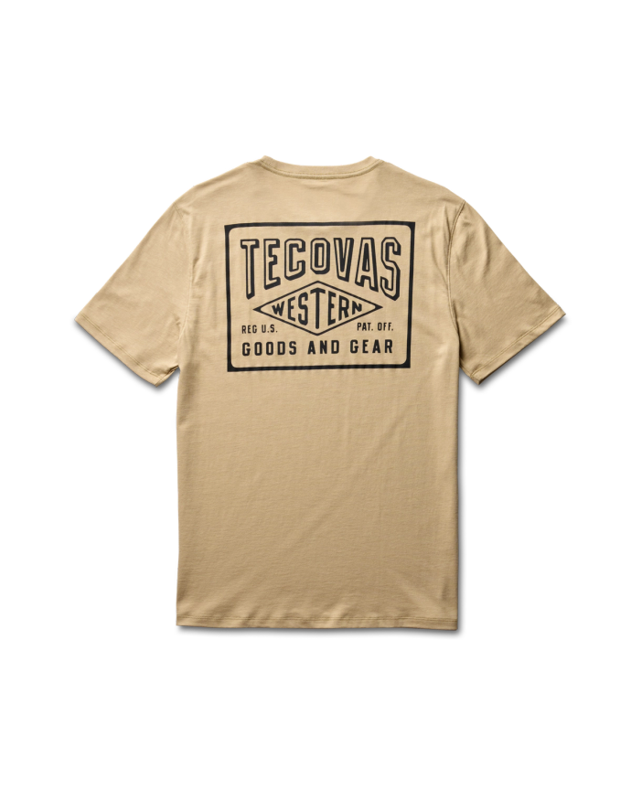 Back view of Men's Western Goods and Gear Tee - Khaki/Dark Gray on plain background