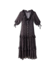 Front view of Women's Elbow-Length Maxi Dress - Burgundy / Black on plain background