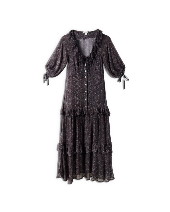 Front view of Women's Elbow-Length Maxi Dress - Burgundy / Black on plain background