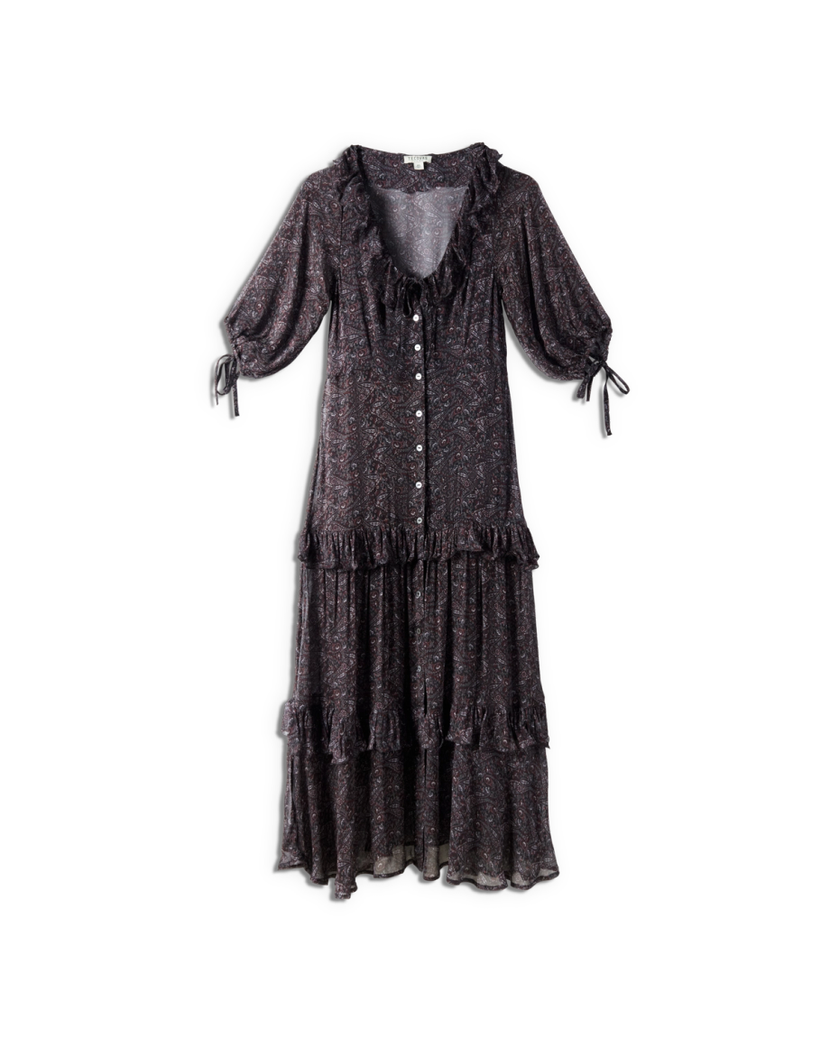Front view of Women's Elbow-Length Maxi Dress - Burgundy / Black on plain background