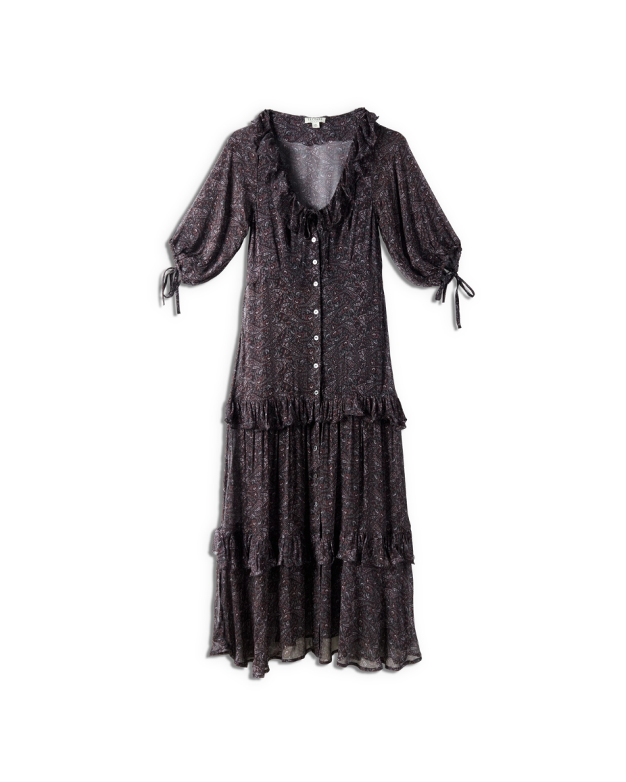Tecovas Women's Elbow-Length Maxi Dress, Burgundy/Black, Viscose, Size XL Tecovas Women's Elbow-Length Maxi Dress, Burgundy/Black, Viscose, Size XL