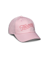 Quarterfront view of Logo Chain Stitch Six-Panel Unstructured Hat - Light Pink on plain background