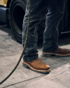 Toe view of LongHaul Waterproof Square Composite Toe Work Boot - Saddle / Fossil on plain background