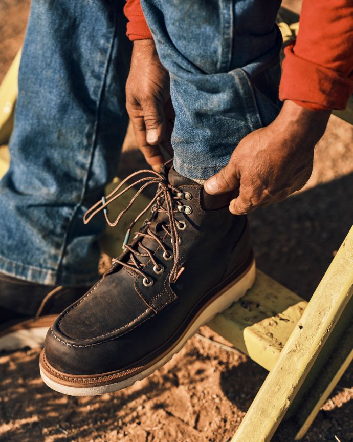 Toe view of LongHaul Waterproof Moc Composite Toe Work Boot - Espresso on plain background