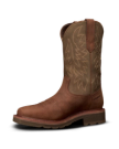 Quarterfront view of LongHaul Waterproof Square Soft Toe Work Boot - Rust Cowhide on plain background