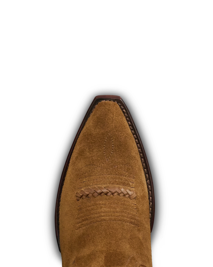 Toe view of The Sadie Braid - Sienna Suede on plain background