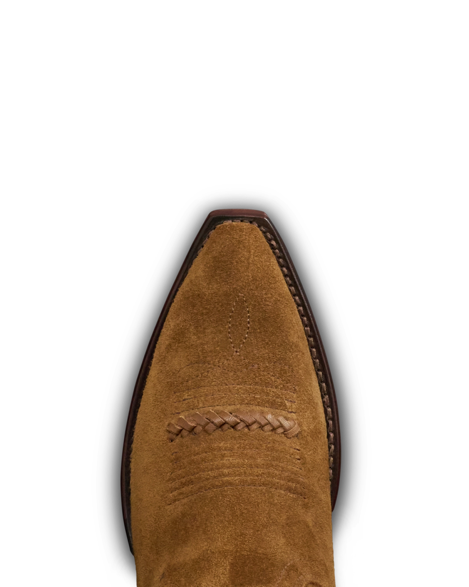 Toe view of The Sadie Braid - Sienna Suede on plain background