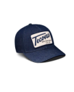 Quarterfront view of Tecovas Denim 6 Panel Mid Profile Hat - Dark Blue on plain background