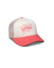 Quarterfront view of Gettin' Hitched Trucker - White / Orange on plain background