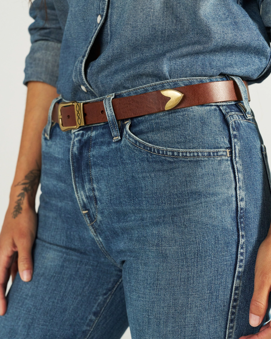Front view of Women's 3 Piece Belt - Brandy on plain background