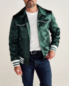 Front view of Men's Varsity Jacket - Green on model