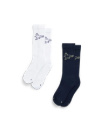 Quarterfront view of Mid-Calf Socks (2-Pack) - Eagle Navy on plain background