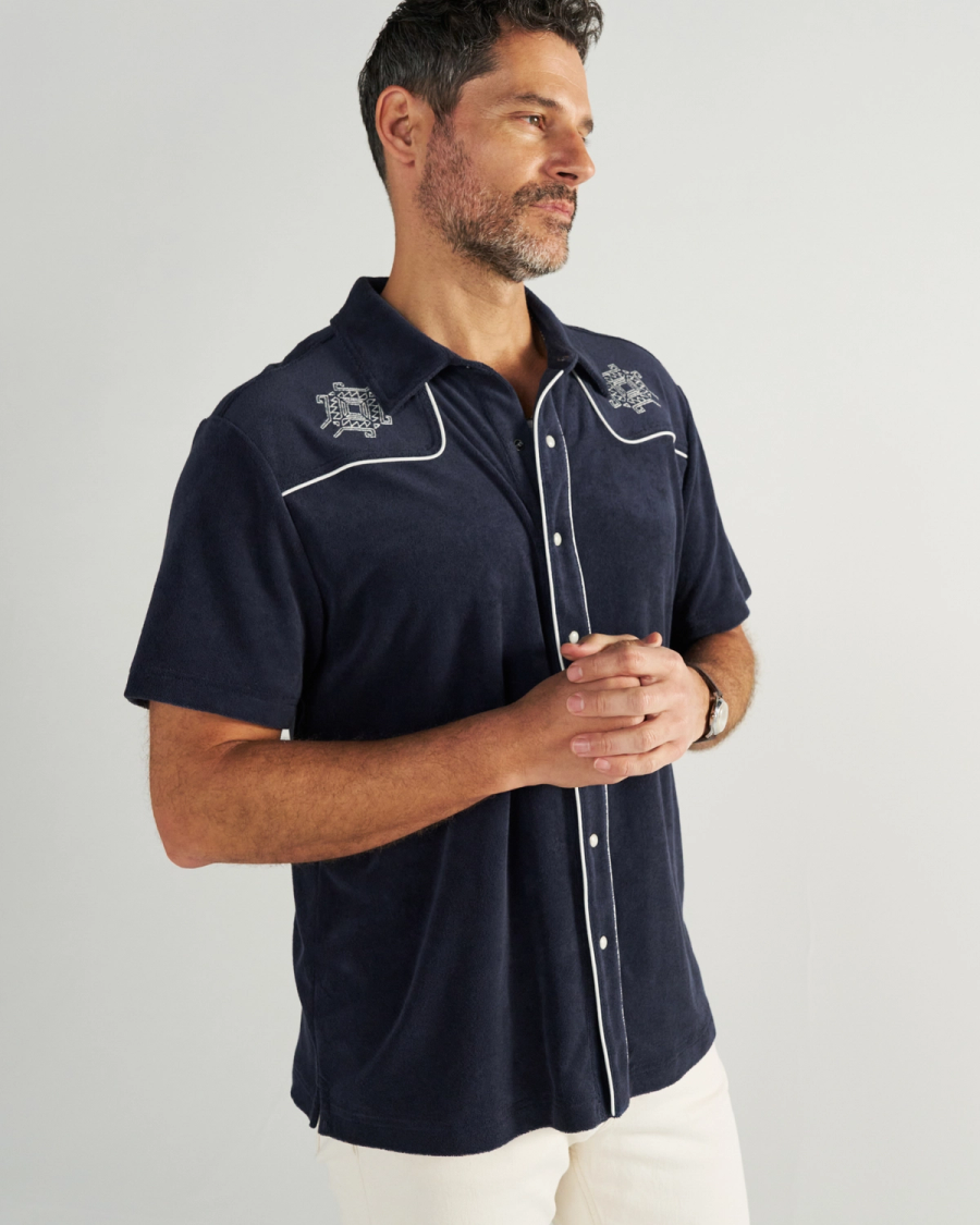 The Men's Terry Pearl Snap - Blue cotton | Tecovas