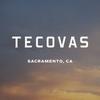 The image displays the text "Tecovas Sacramento, CA" over a background of a sunset sky with clouds.