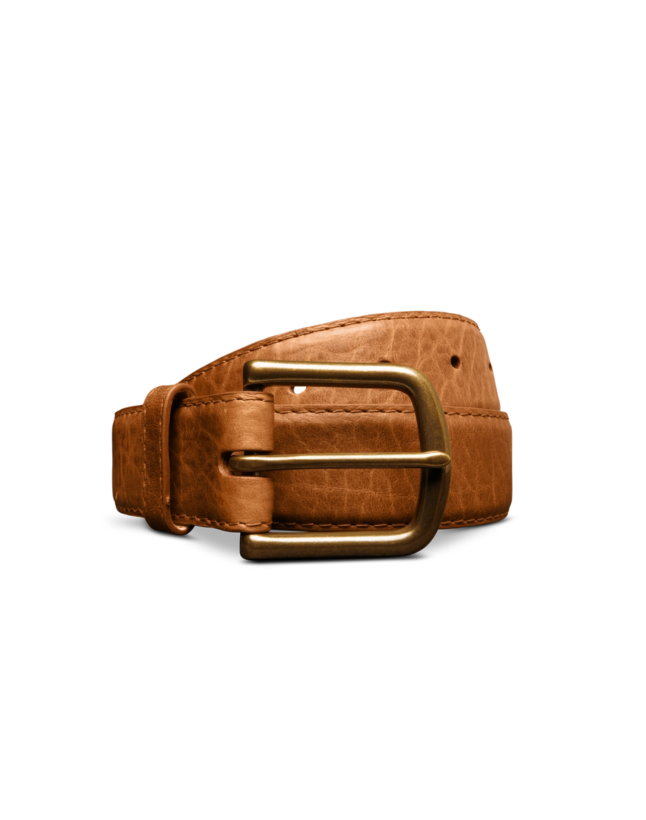 Front view of Men's Bison Belt II - Tan on plain background
