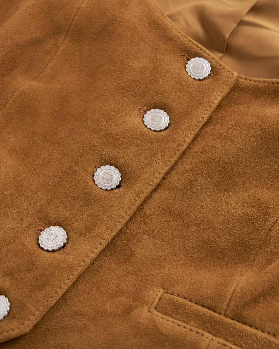 Closeup detail view of Women's Suede Vest - Sienna