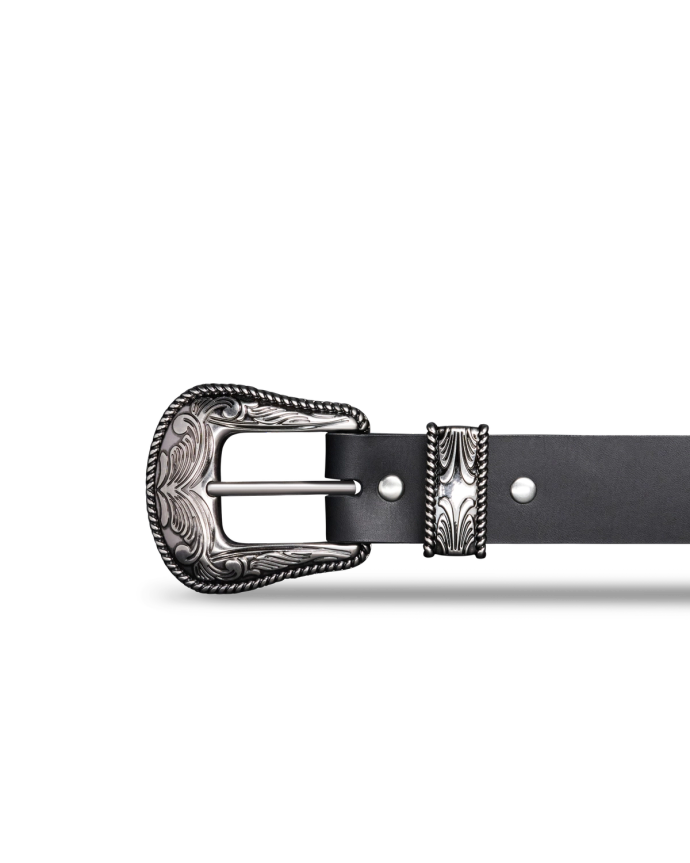 Front view of Women's Western 3 Piece Belt - Black on plain background