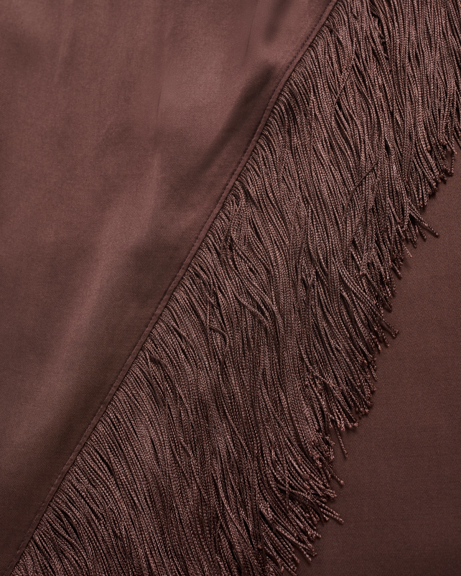 Closeup detail view of Women's Fringe Midi Skirt - Espresso