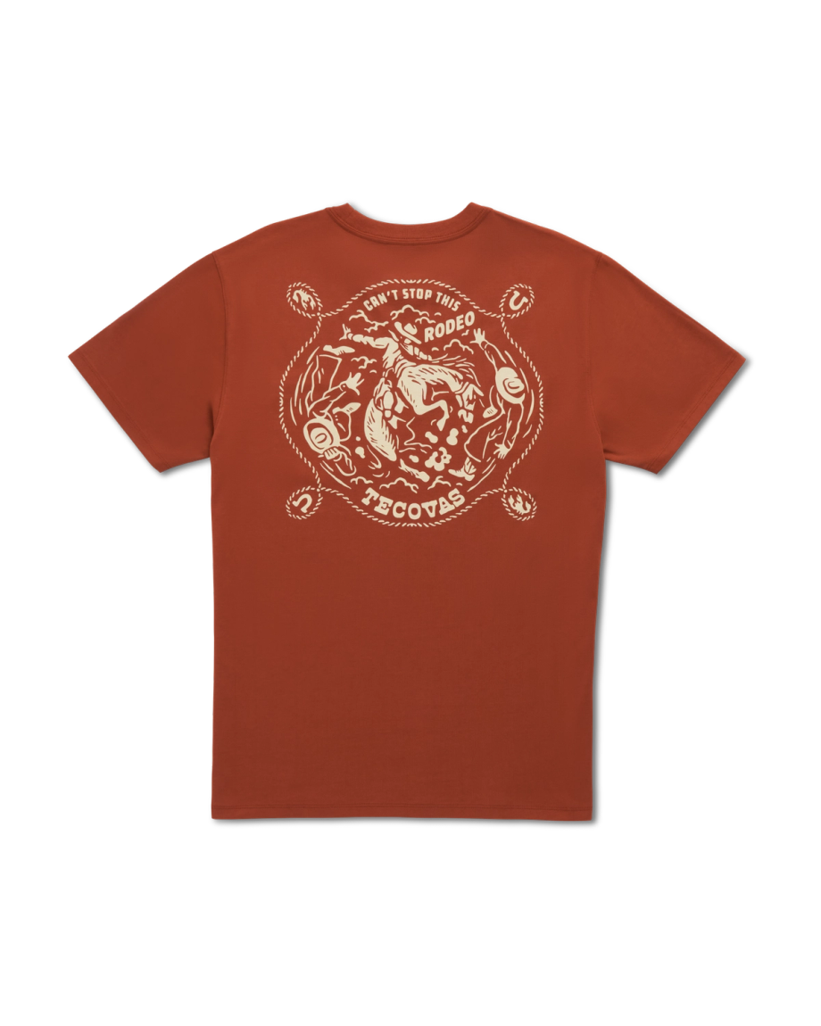 Closeup detail view of Men's Can't Stop Pocket T-Shirt - Orange Rust/Bone