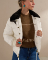 Front view of Women's Puffer Jacket - Cream on model