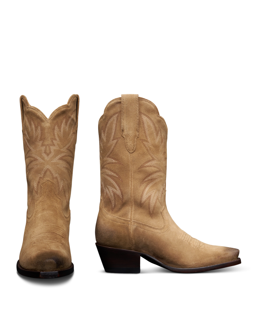 The Sadie Snip Toe Cowgirl Boot - Tan suede | Tecovas display picture 1