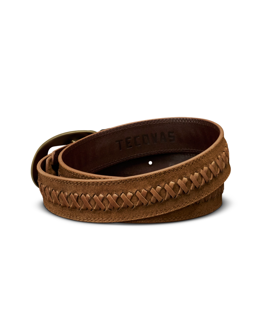 Back view of Women's Center Bar Buckle Belt - Sienna on plain background