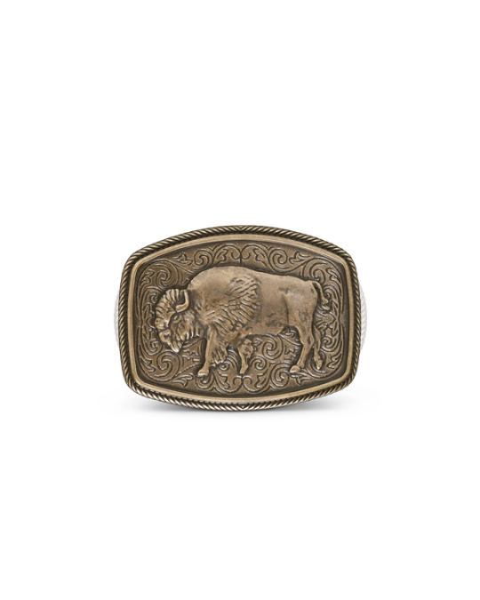 Front view of Bison Buckle - Antique Brass on plain background