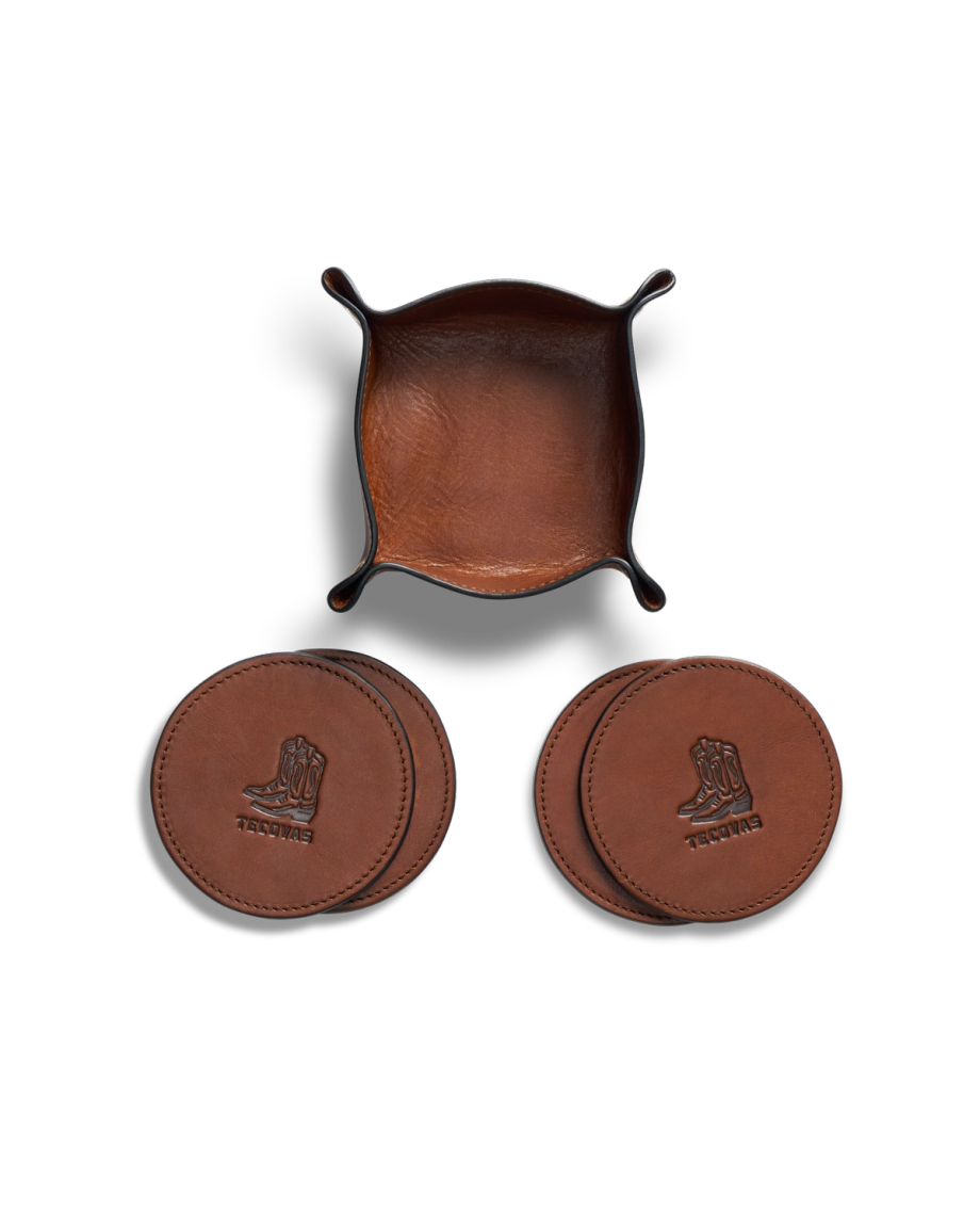 Front view of Bartlett Coaster 4 Pack - Cognac on plain background