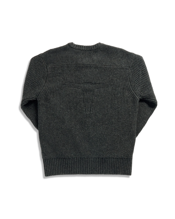 Back view of Men's Crew Neck Desert Sweater - Faded Black on plain background