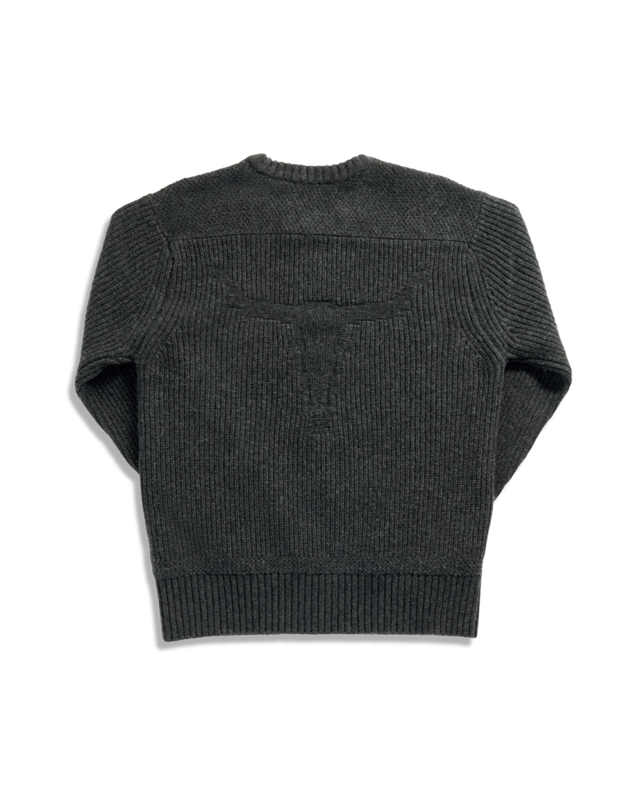 Back view of Men's Crew Neck Desert Sweater - Faded Black on plain background