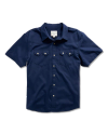 Closeup detail view of Men's Classic Fit Vintage Weight Sawtooth Short Sleeve Pearl Snap - Navy