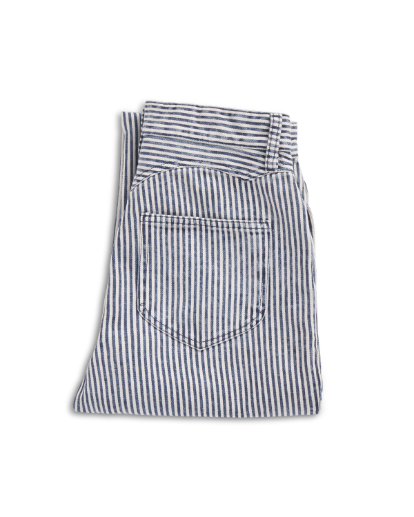Folded view of Women's Vintage High Rise Jean - Blue / White on plain background