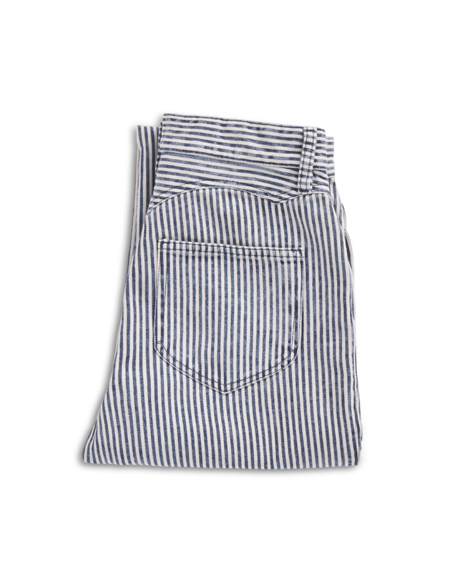 Folded view of Women's Vintage High Rise Jean - Blue / White on plain background