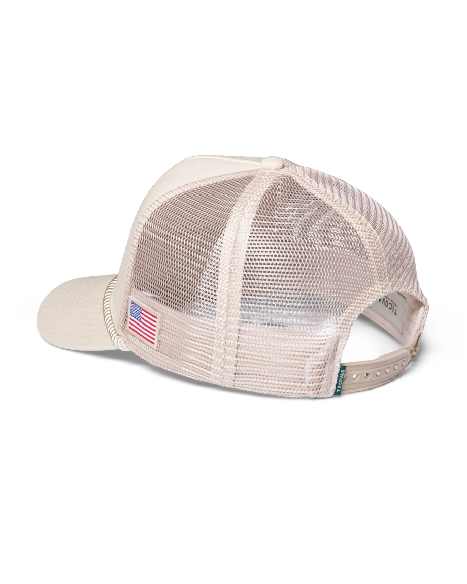 Quarterback view of Trademark Trucker Hat - White on plain background