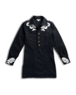 Front view of Women's L/S Applique Mini Dress - Black on plain background