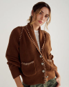 Closeup detail view of Women's Shawl Collar Cardigan Sweater - Tan