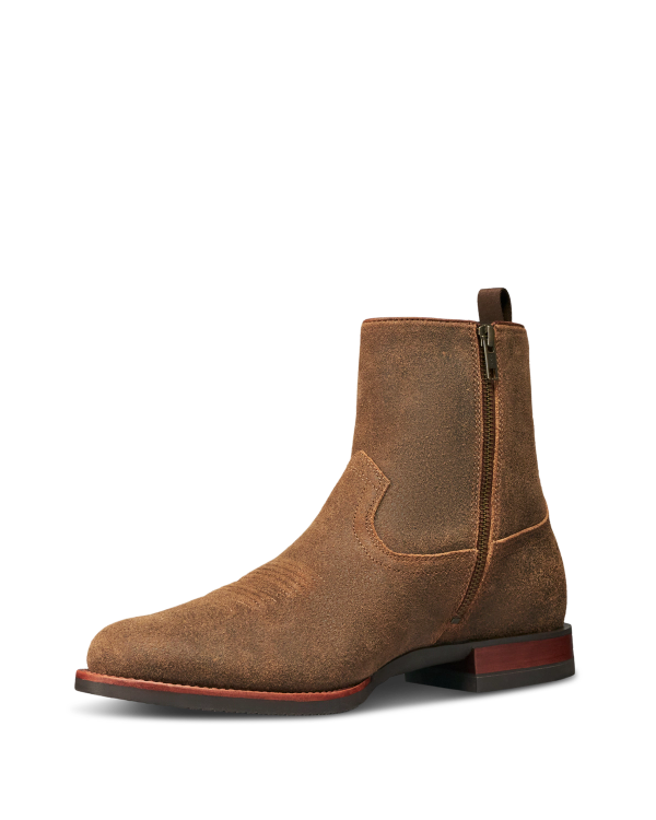Quarterfront view of The Wayne - Dustwood Suede on plain background