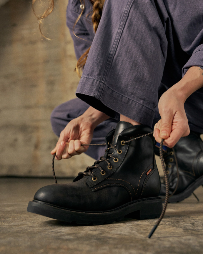 Toe view of LongHaul Waterproof Lace Up Composite Toe Work Boot - Midnight on plain background