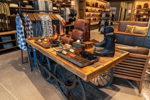 Image of the inside of the Domain Northside Tecovas Store wallers and apparel