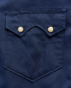 Closeup detail view of Men's Classic Fit Vintage Weight Sawtooth Short Sleeve Pearl Snap - Navy